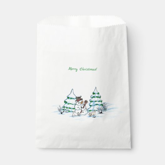 Frohe Weihnachten! Schneemann mit Katze und Welpe Geschenktütchen (Vorderseite)