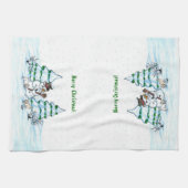 Frohe Weihnachten! Schneemann mit Katze und Welpe Geschirrtuch (Horizontal)