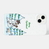 Frohe Weihnachten! Schneemann mit Katze und Welpe iPhone Hülle (Rückseite (Horizontal))