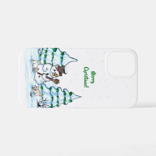 Frohe Weihnachten! Schneemann mit Katze und Welpe iPhone Hülle (Rückseite (Horizontal))