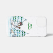 Frohe Weihnachten! Schneemann mit Katze und Welpe iPhone Hülle (Rückseite (Horizontal))