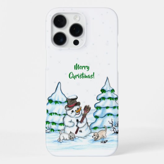 Frohe Weihnachten! Schneemann mit Katze und Welpe iPhone Hülle (Rückseite)