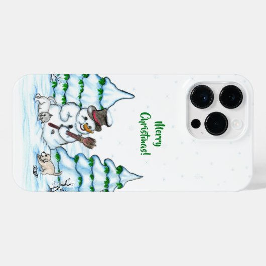 Frohe Weihnachten! Schneemann mit Katze und Welpe iPhone Hülle (Rückseite (Horizontal))
