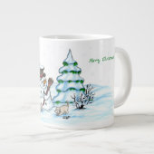 Frohe Weihnachten! Schneemann mit Katze und Welpe Jumbo-Tasse (Vorderseite Rechts)