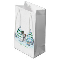 Frohe Weihnachten! Schneemann mit Katze und Welpe