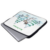Frohe Weihnachten! Schneemann mit Katze und Welpe Laptopschutzhülle (Vorne Knopf)