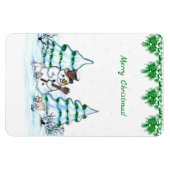 Frohe Weihnachten! Schneemann mit Katze und Welpe Magnet (Horizontal)