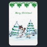 Frohe Weihnachten! Schneemann mit Katze und Welpe Magnet<br><div class="desc">Frohe Weihnachten! Snowman mit Katze und Welpe - kleiner Hund ~~~ Farbstift zeichnend von Krisi ArtKSZP ~~ Store Category >>> Frohe Weihnachten für Kinder >>> Schneemann mit Katze und Welpe</div>