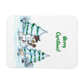 Frohe Weihnachten! Schneemann mit Katze und Welpe Magnet (Horizontal)