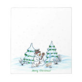Frohe Weihnachten! Schneemann mit Katze und Welpe Notizblock (Vorderseite)