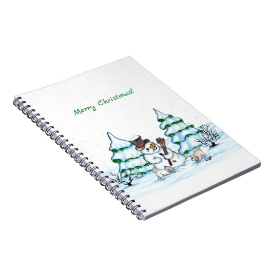 Frohe Weihnachten! Schneemann mit Katze und Welpe Notizblock (Rechte Seite)