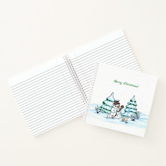 Frohe Weihnachten! Schneemann mit Katze und Welpe Notizblock (Innenseite)