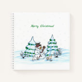 Frohe Weihnachten! Schneemann mit Katze und Welpe Notizblock (Vorderseite)