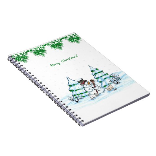 Frohe Weihnachten! Schneemann mit Katze und Welpe Notizblock (Rechte Seite)