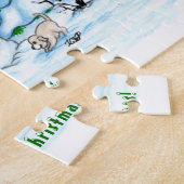 Frohe Weihnachten! Schneemann mit Katze und Welpe Puzzle (Seite)