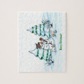 Frohe Weihnachten! Schneemann mit Katze und Welpe Puzzle (Vertikal)