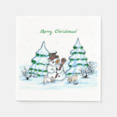 Frohe Weihnachten! Schneemann mit Katze und Welpe Serviette (Vorderseite)