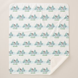 Frohe Weihnachten! Schneemann mit Katze und Welpe Sherpadecke