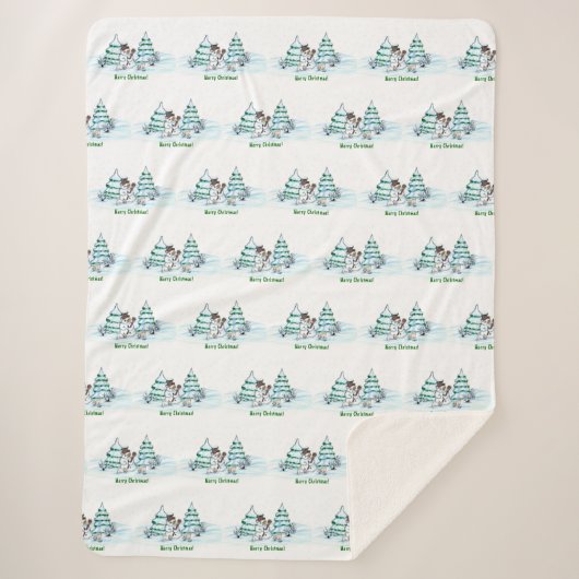 Frohe Weihnachten! Schneemann mit Katze und Welpe Sherpadecke (Vorderseite)