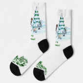 Frohe Weihnachten! Schneemann mit Katze und Welpe Socken (Linkes Detail)