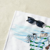Frohe Weihnachten! Schneemann mit Katze und Welpe Strandtuch (Beispiel)