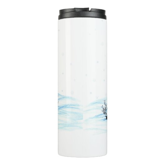 Frohe Weihnachten! Schneemann mit Katze und Welpe Thermosbecher (Rückseite)