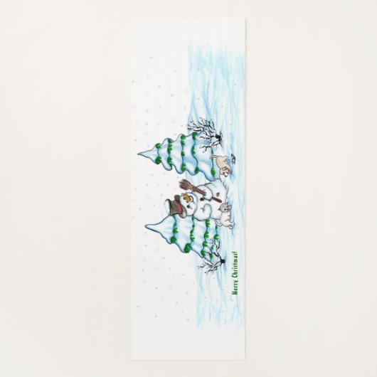 Frohe Weihnachten! Schneemann mit Katze und Welpe Yogamatte (Rückseite)