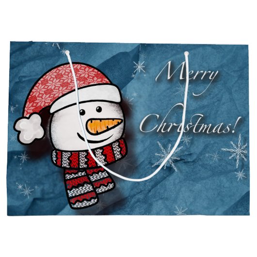 Frohe Weihnachten, Schneemann mit Strickkleidung Große Geschenktüte (Rückseite)