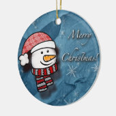 Frohe Weihnachten, Schneemann mit Strickkleidung Keramik Ornament (Links)