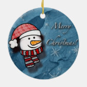 Frohe Weihnachten, Schneemann mit Strickkleidung Keramik Ornament (Hinten)