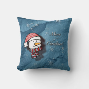 Frohe Weihnachten, Schneemann mit Strickkleidung Kissen