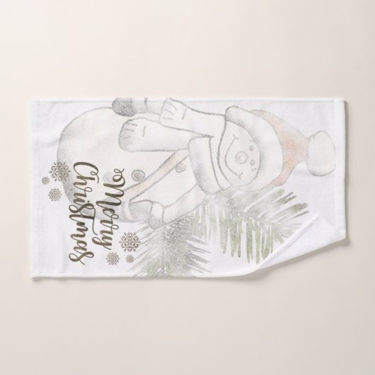 Frohe Weihnachten, Schneemann mit Weihnachtsmannmü Badhandtuch Set (Handtuch)