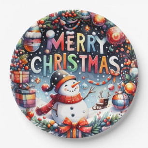 Frohe Weihnachten Schneemann  Pappteller