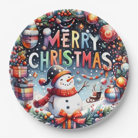 Frohe Weihnachten Schneemann  Pappteller (Vorderseite)