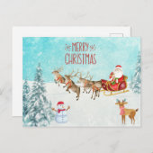 Frohe Weihnachten, Schneemann, Rentier, Wald Postkarte (Vorne/Hinten)