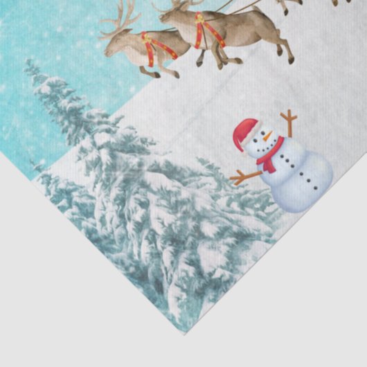 Frohe Weihnachten, Schneemann, Rentier, Wald Seidenpapier (Ausschnitt)