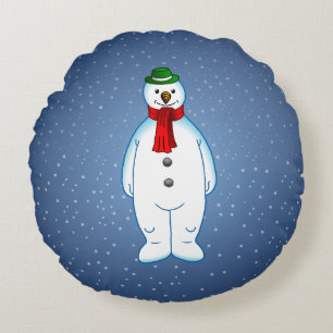Frohe Weihnachten Schneemann Rundes Kissen