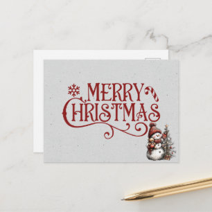 Frohe Weihnachten Schneemann schmückt den Baum Postkarte