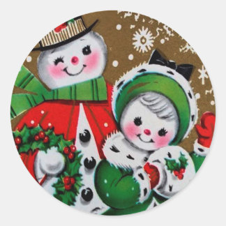 Frohe Weihnachten Schneemann & seine Freundin Runder Aufkleber