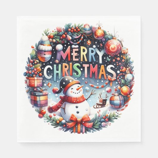Frohe Weihnachten Schneemann  Serviette (Vorderseite)
