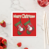 Frohe Weihnachten Schneemann Strumpf über Rot Serviette (Beispiel)