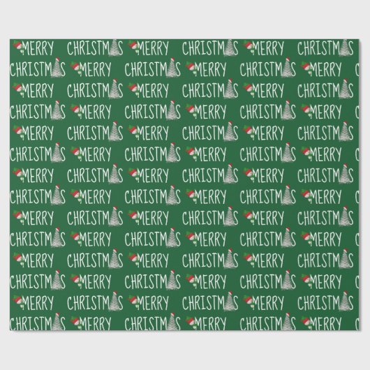 Frohe Weihnachten Schneemann und Baum in Schneeflo Geschenkpapier (Flach)