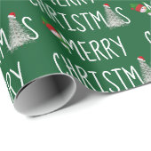 Frohe Weihnachten Schneemann und Baum in Schneeflo Geschenkpapier (Rolleneckpunkt)