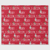 Frohe Weihnachten Schneemann und Baum in Schneeflo Geschenkpapier (Flach)