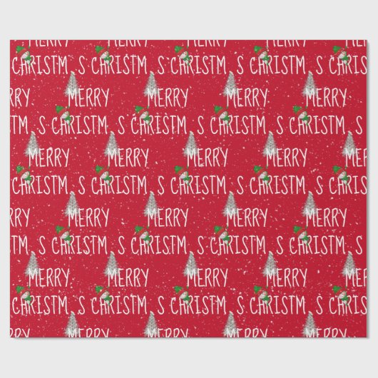 Frohe Weihnachten Schneemann und Baum in Schneeflo Geschenkpapier (Flach)