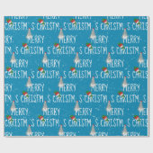 Frohe Weihnachten Schneemann und Baum in Schneeflo Geschenkpapier (Flach)