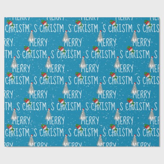 Frohe Weihnachten Schneemann und Baum in Schneeflo Geschenkpapier (Flach)