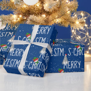 Frohe Weihnachten Schneemann und Baum in Schneeflo Geschenkpapier