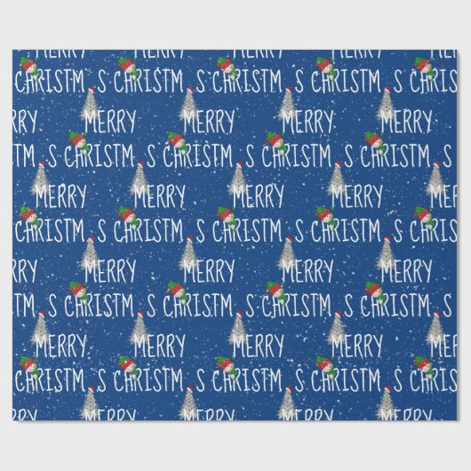 Frohe Weihnachten Schneemann und Baum in Schneeflo Geschenkpapier (Flach)