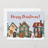 Frohe Weihnachten Schneemann und Häuser Postkarte (Vorne/Hinten)